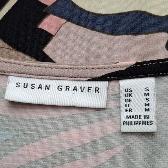 Susan Graver Top Women S Beige Blue Keyhole Neck 3/4 Sleeve Liquid Knit Tunic - Picture 4 of 13